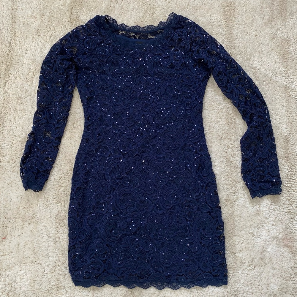 My Michelle long Sleeve Lace and Sparkle Form Fitting Cocktail Dress